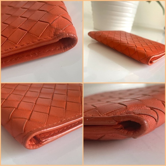 BOTTEGA VENETA ⇢ Intrecciato Card Case 𓁿 Orange Lambskin 𖠰 Pocket Organizer - Picture 6 of 7